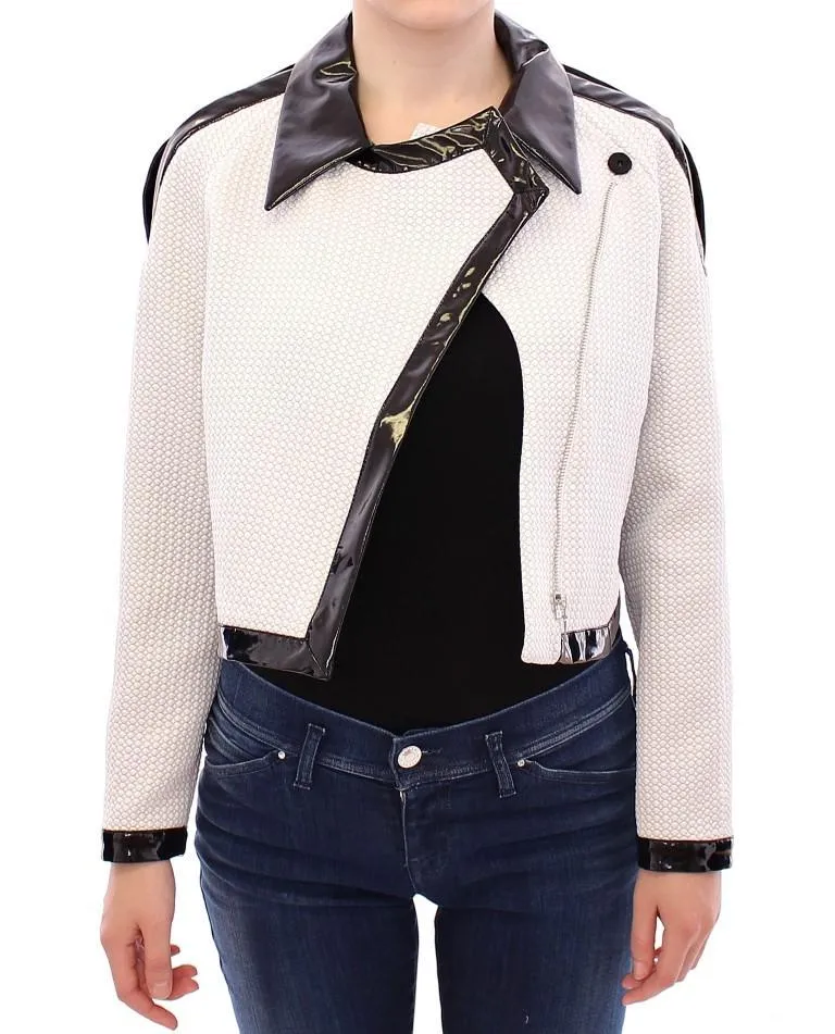 White Black Zipper Closure Cropped Jacket