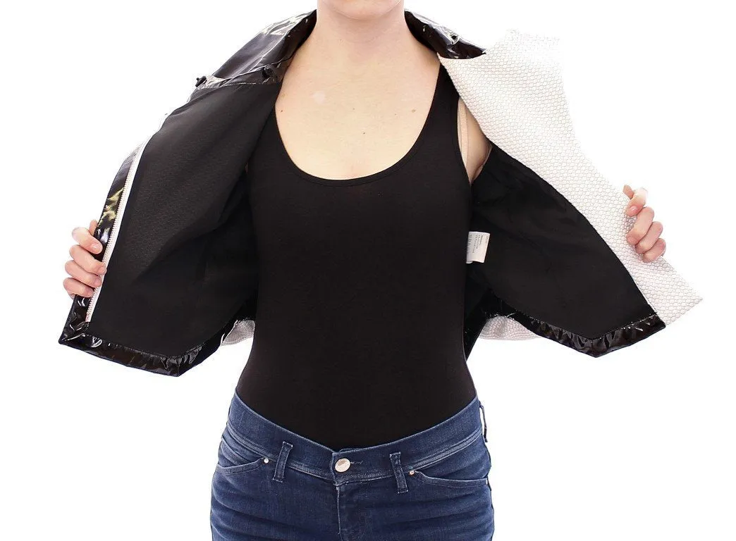 White Black Zipper Closure Cropped Jacket