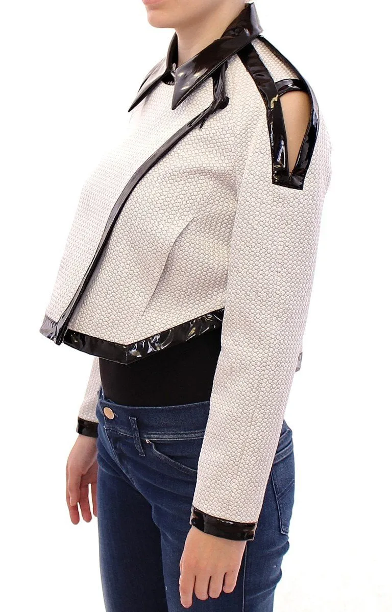 White Black Zipper Closure Cropped Jacket