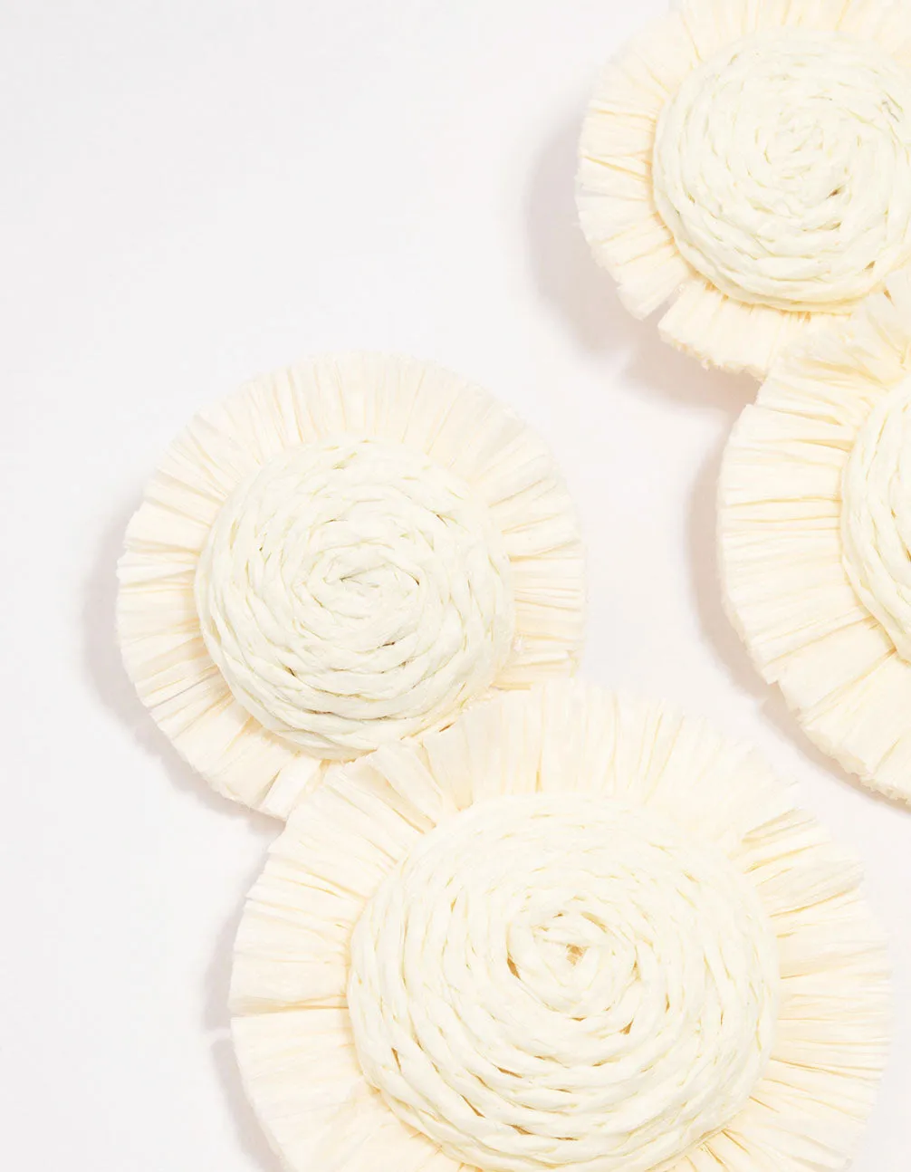 White Raffia Round Graduating Drop Earrings