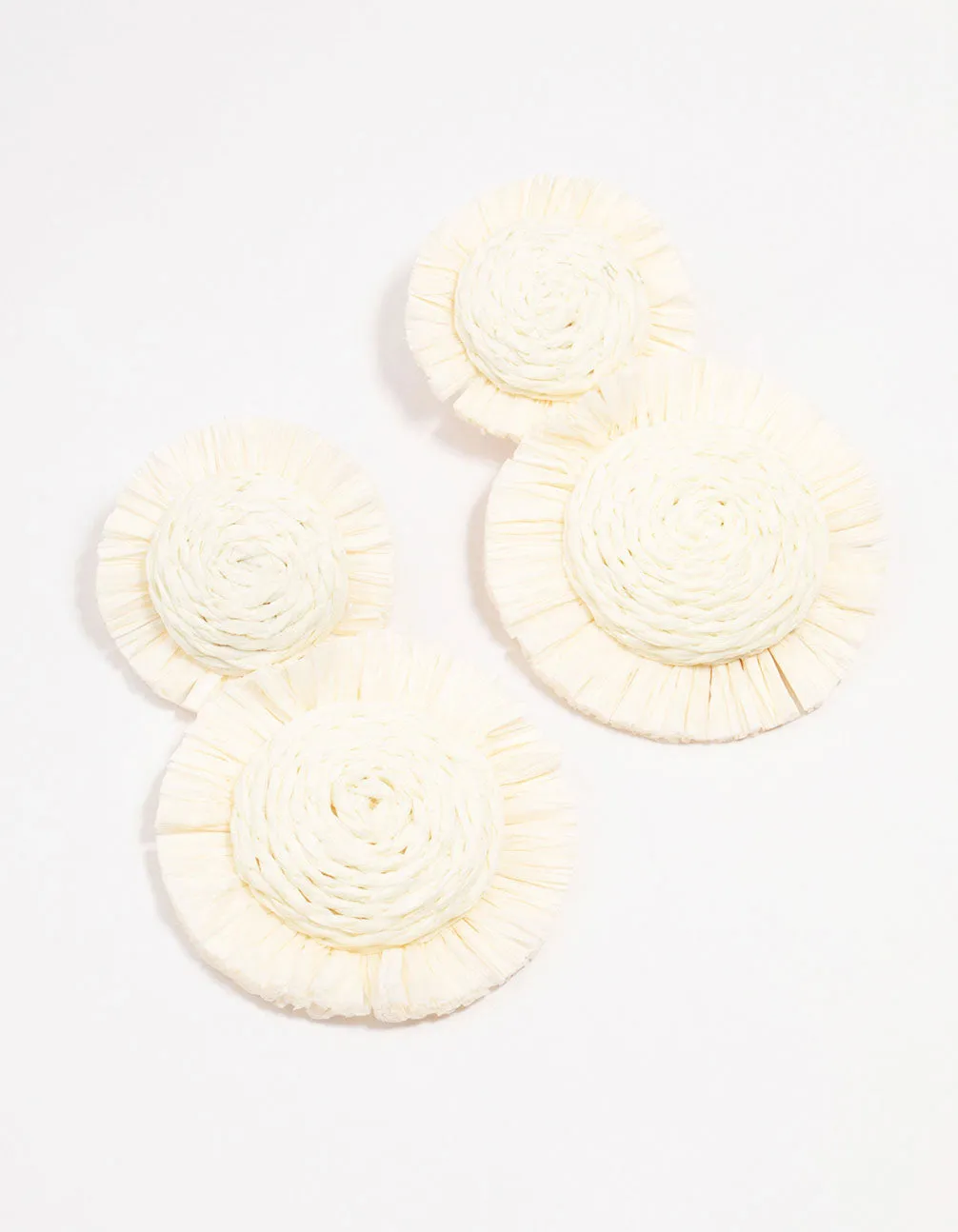 White Raffia Round Graduating Drop Earrings