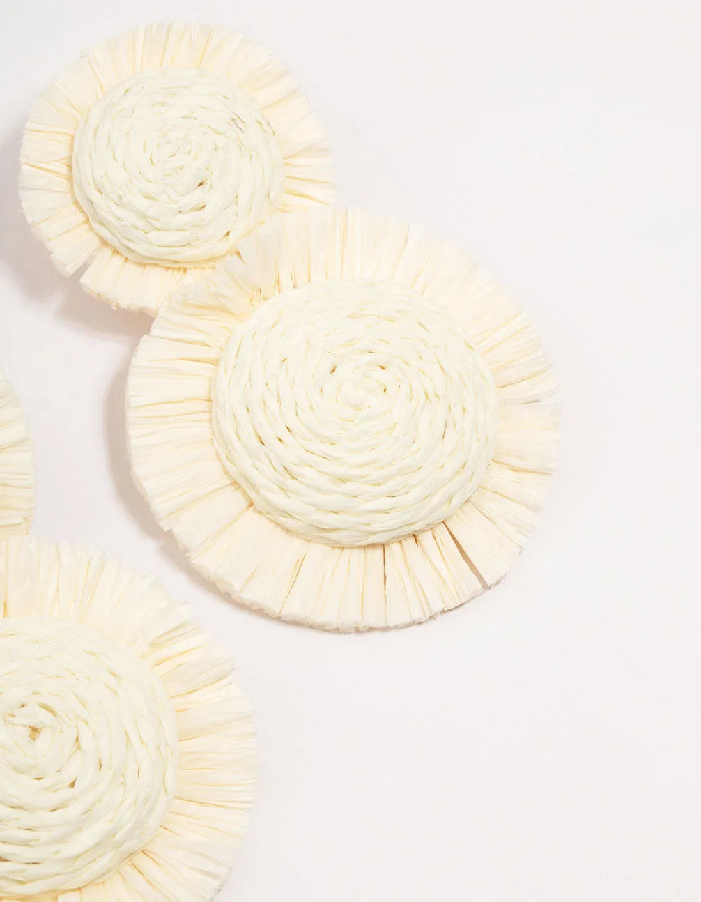 White Raffia Round Graduating Drop Earrings