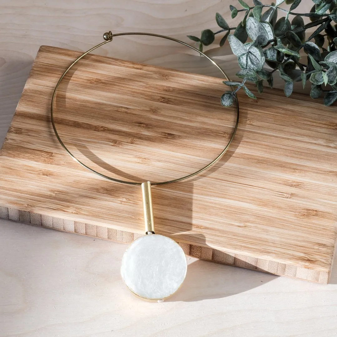 White Statement Necklace - Handmade Choker Pendula