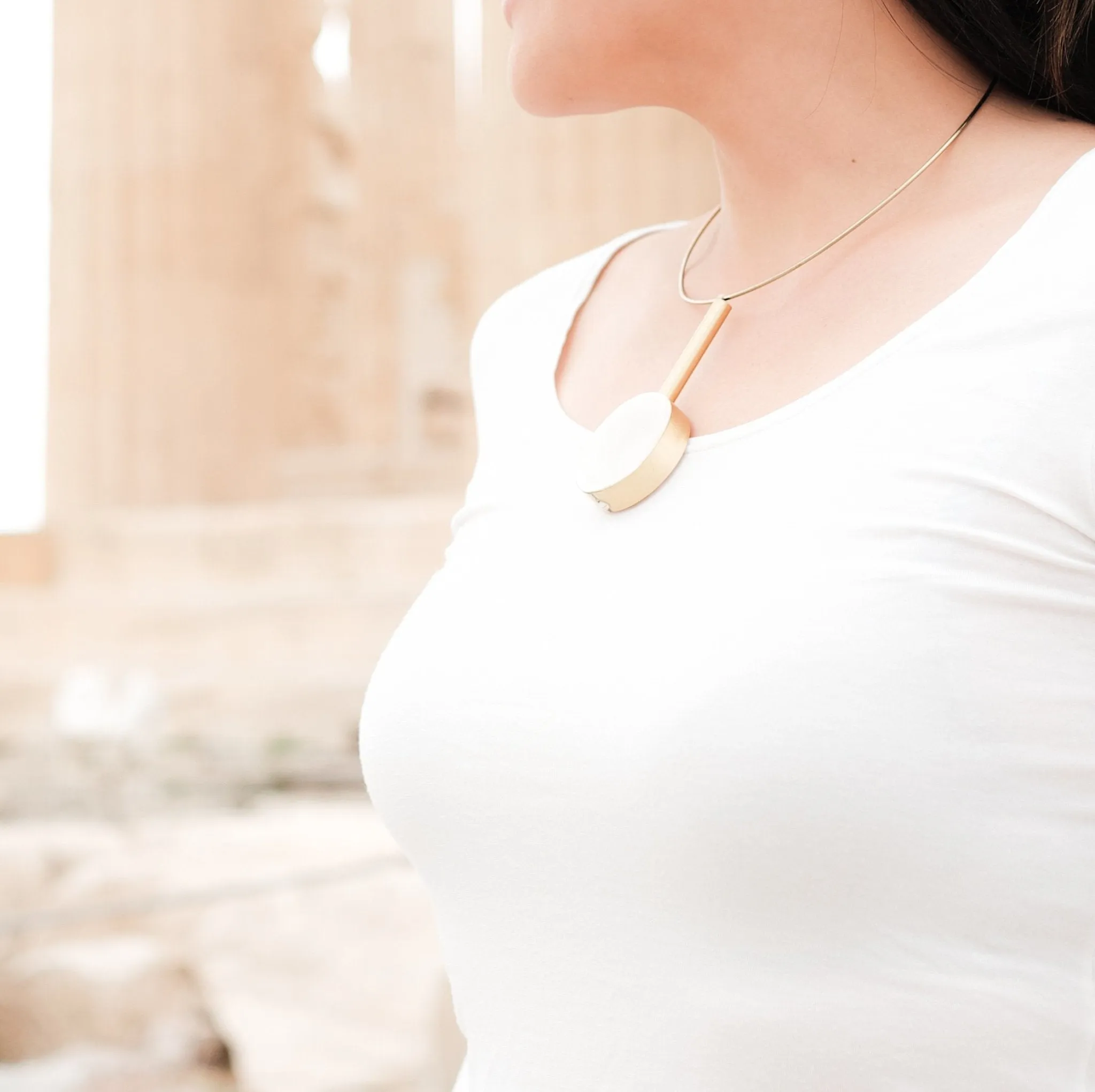 White Statement Necklace - Handmade Choker Pendula