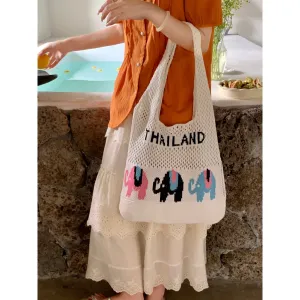 with Elephant for Tote First-time buyer discount | Handwoven Cotton Crossbody Bag Pattern Rope 58cm Women Fiber Large Width Fast international delivery Natural 35cm Bag –