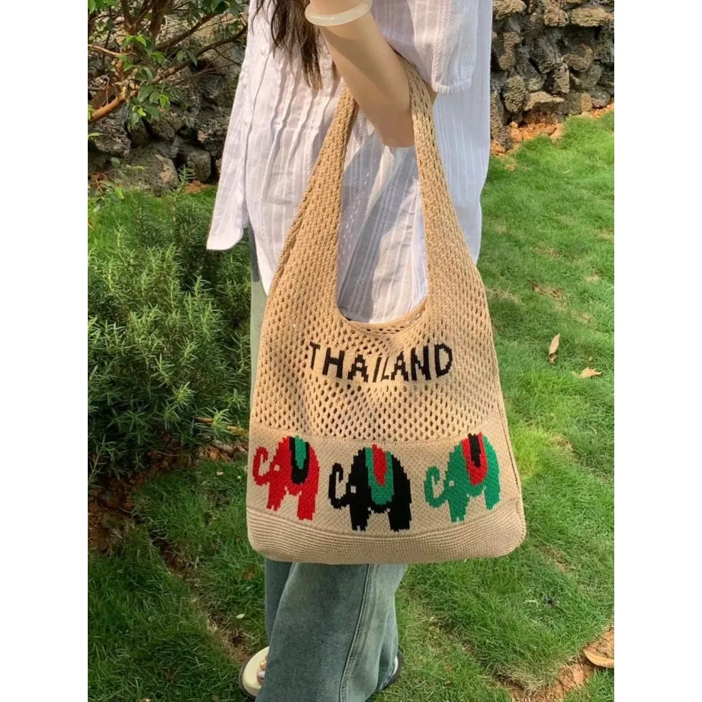with Elephant for Tote First-time buyer discount | Handwoven Cotton Crossbody Bag Pattern Rope 58cm Women Fiber Large Width Fast international delivery Natural 35cm Bag –
