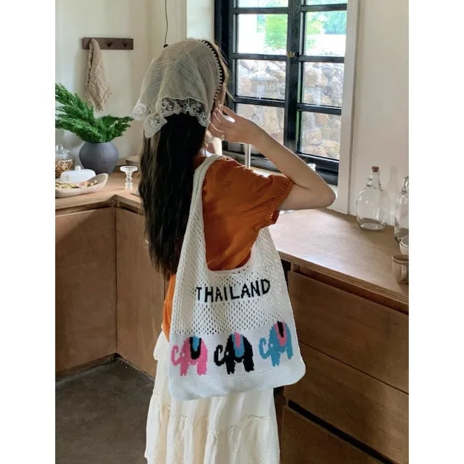 with Elephant for Tote First-time buyer discount | Handwoven Cotton Crossbody Bag Pattern Rope 58cm Women Fiber Large Width Fast international delivery Natural 35cm Bag –