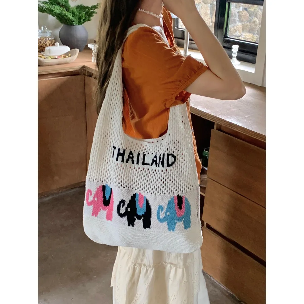 with Elephant for Tote First-time buyer discount | Handwoven Cotton Crossbody Bag Pattern Rope 58cm Women Fiber Large Width Fast international delivery Natural 35cm Bag –