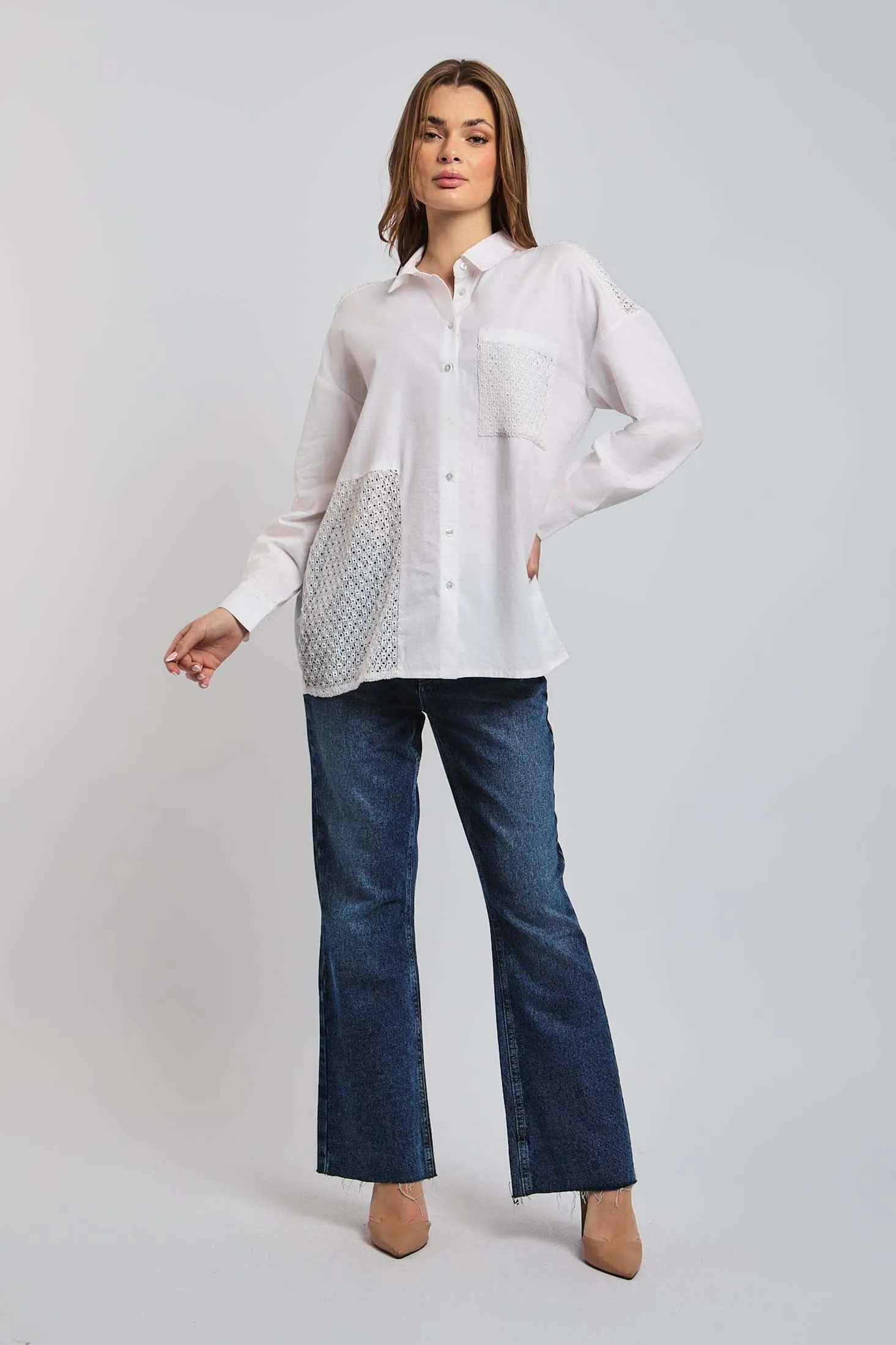 Women Dress Long Sleeve Shirt Off White