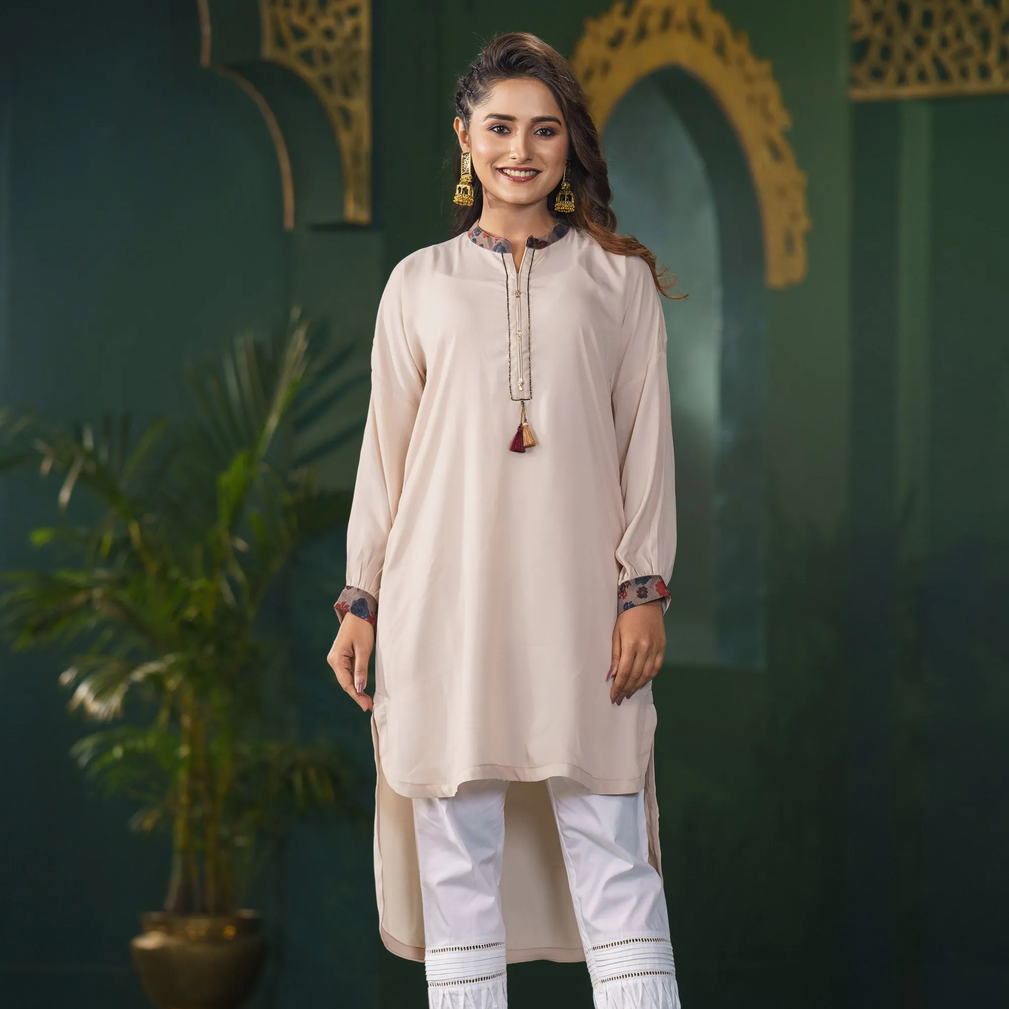 Women Ethnic Beige Fusion Kurti