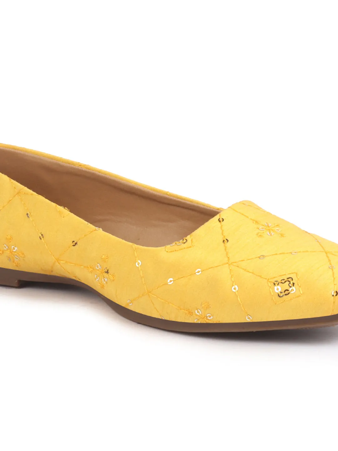 Women Ethnic Embroidered Design Handcrafted Juttis For Mehendi & Haldi|Premium Fabric Wedding Festive Slip ons Mojaris |Soft Cushioned Insole
