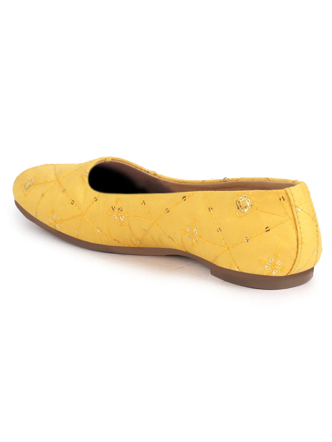 Women Ethnic Embroidered Design Handcrafted Juttis For Mehendi & Haldi|Premium Fabric Wedding Festive Slip ons Mojaris |Soft Cushioned Insole