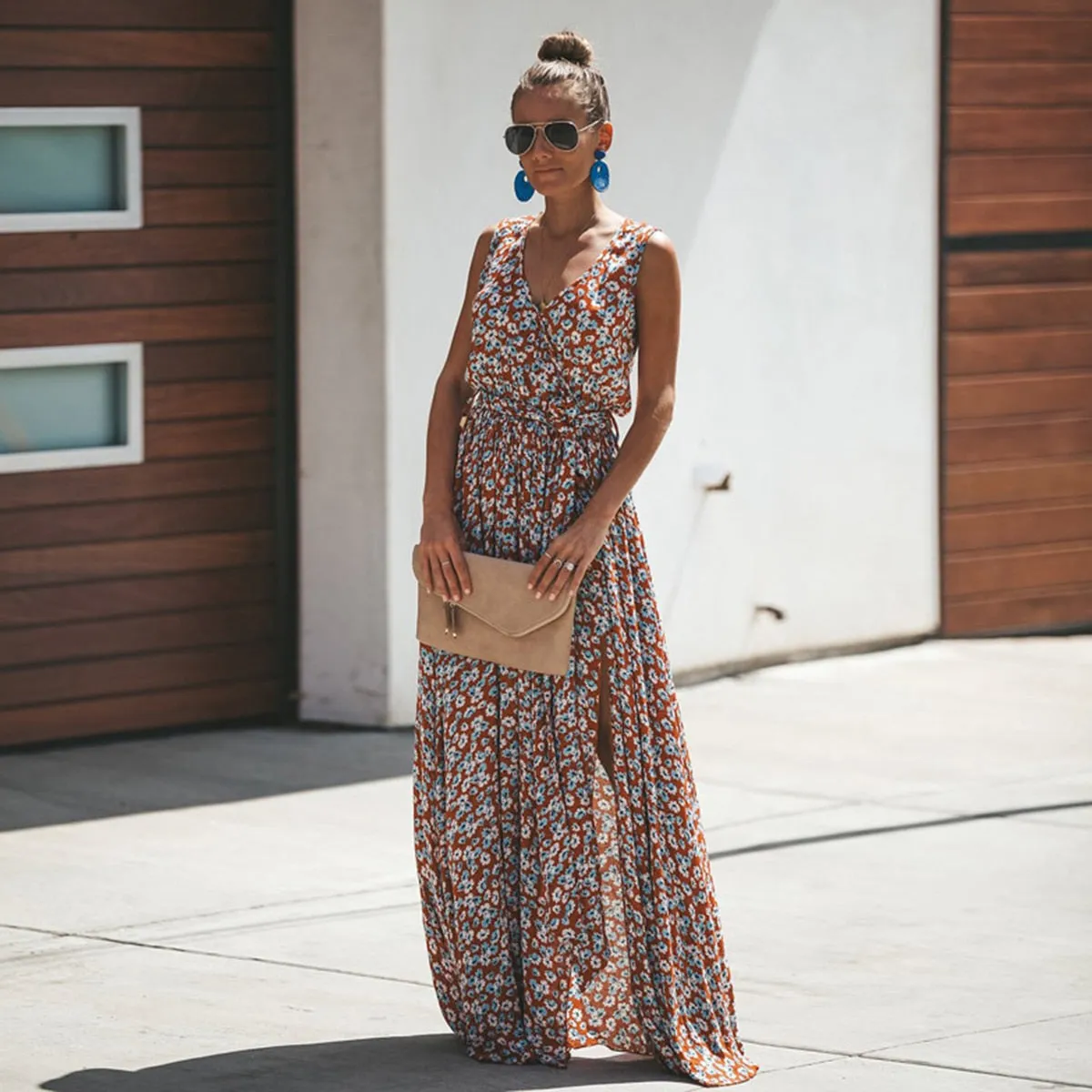 Women Summer Dress Floral Print Maxi Bohemian Hippie Beach Long Dress