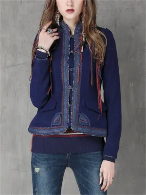 Women's Ethnic Style Knot Button Bound Seam Woollen Jacket