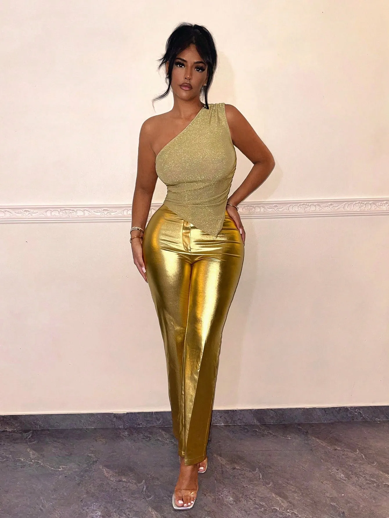 Women's Metallic Fabric Pants