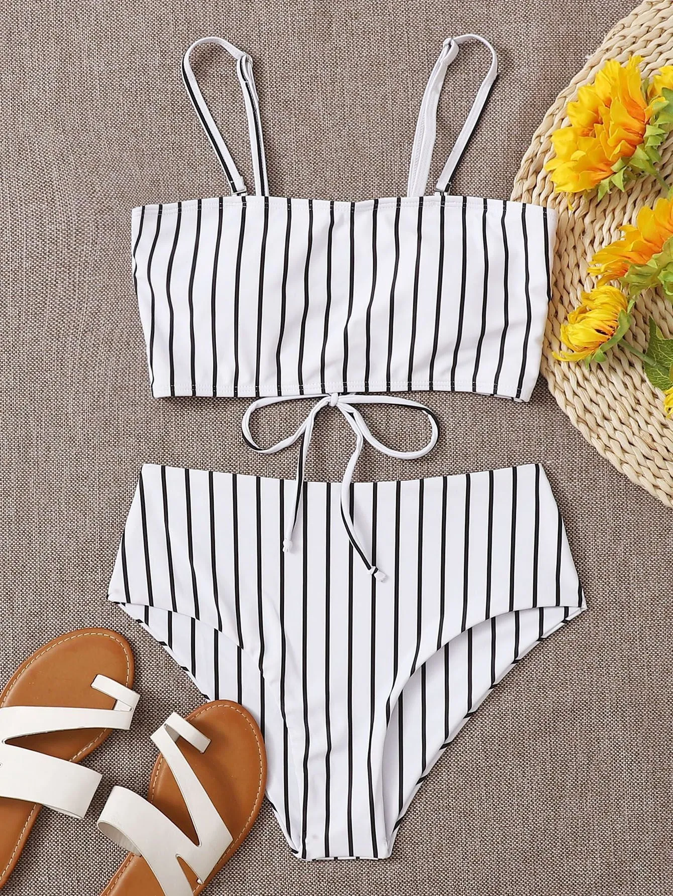 Women's Printed Bikini Split Tie High Waist Swimsuit