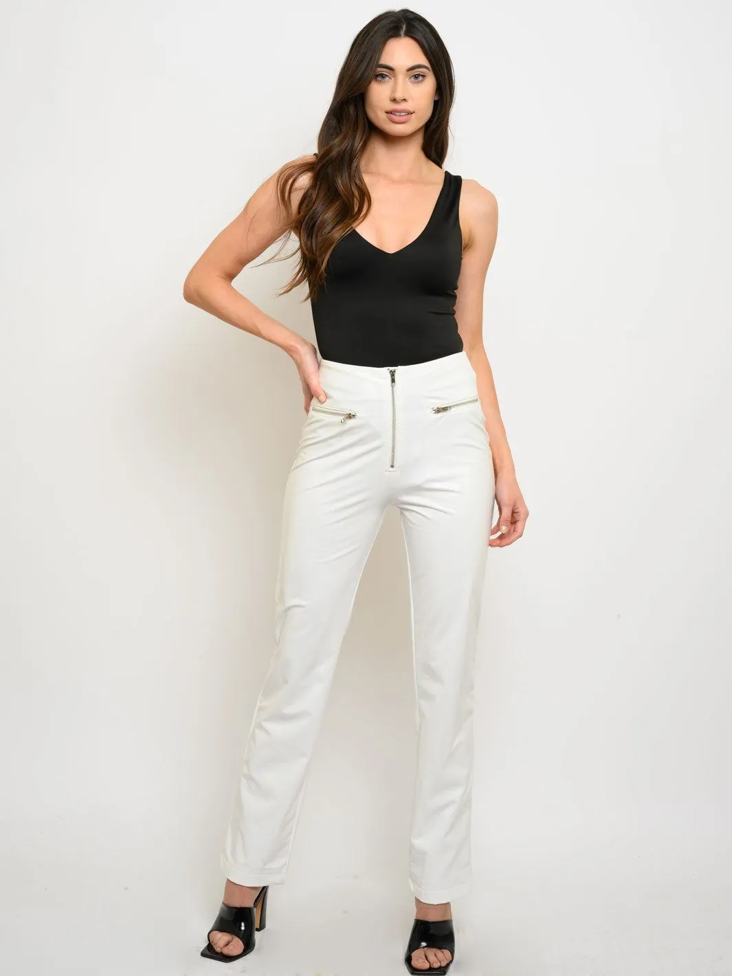 WOMEN'S PU ZIPPER CLOSURE PANTS
