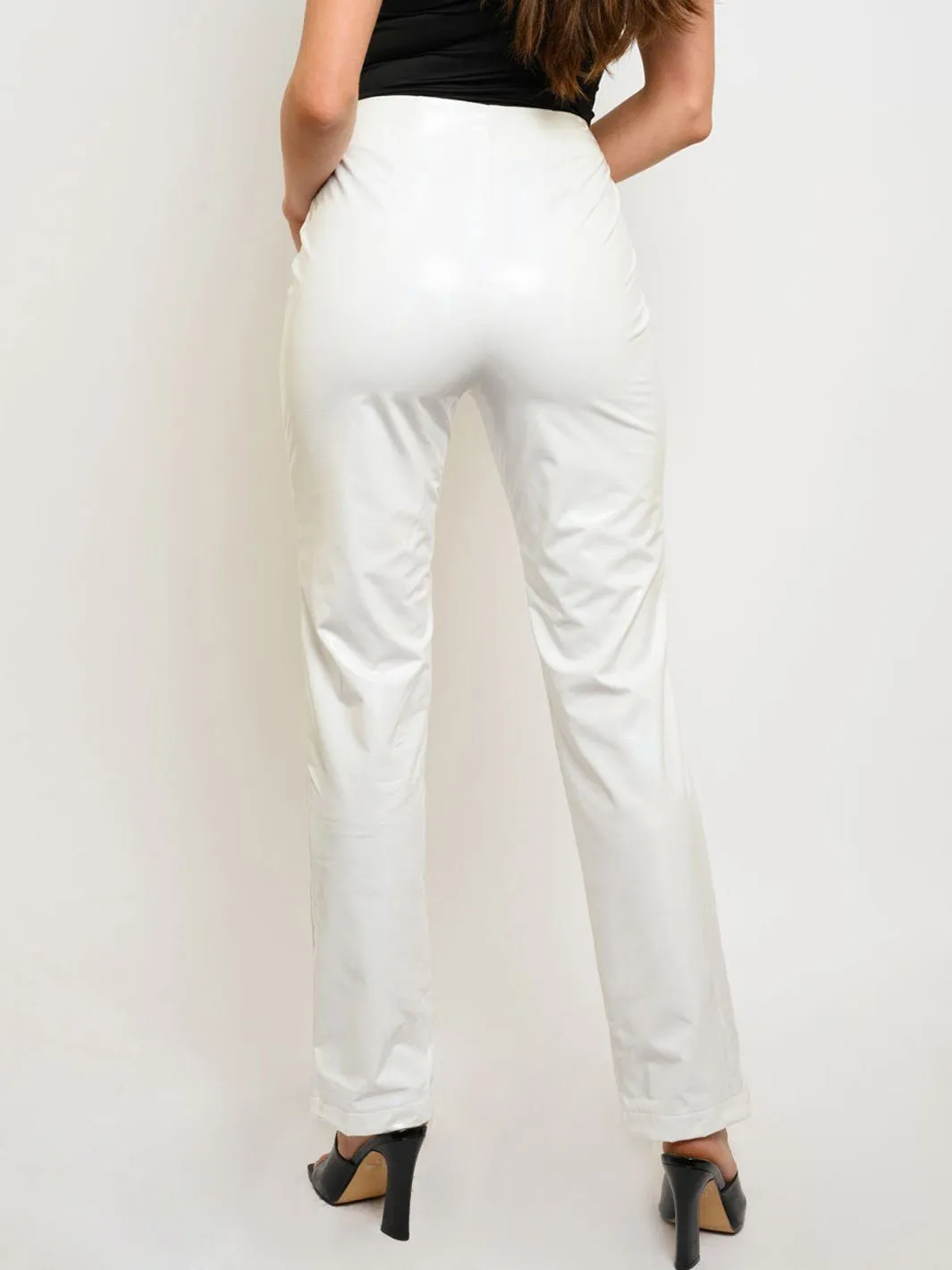 WOMEN'S PU ZIPPER CLOSURE PANTS
