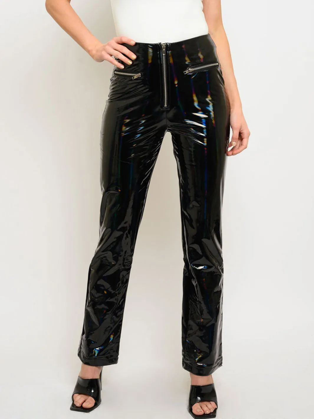 WOMEN'S PU ZIPPER CLOSURE PANTS