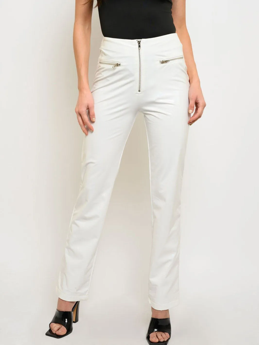 WOMEN'S PU ZIPPER CLOSURE PANTS