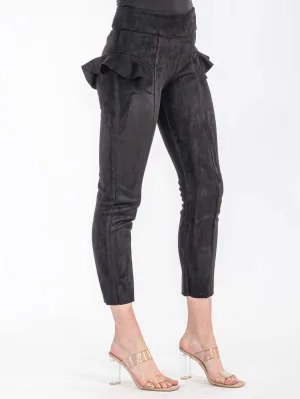 WOMEN'S ZIPPER CLOSURE RUFFLE DETAILED VELVET SKINNY PANTS