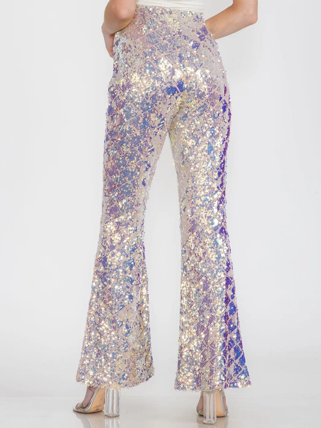 WOMEN'S ZIPPER CLOSURE SEQUINS BELL LEGS PANTS