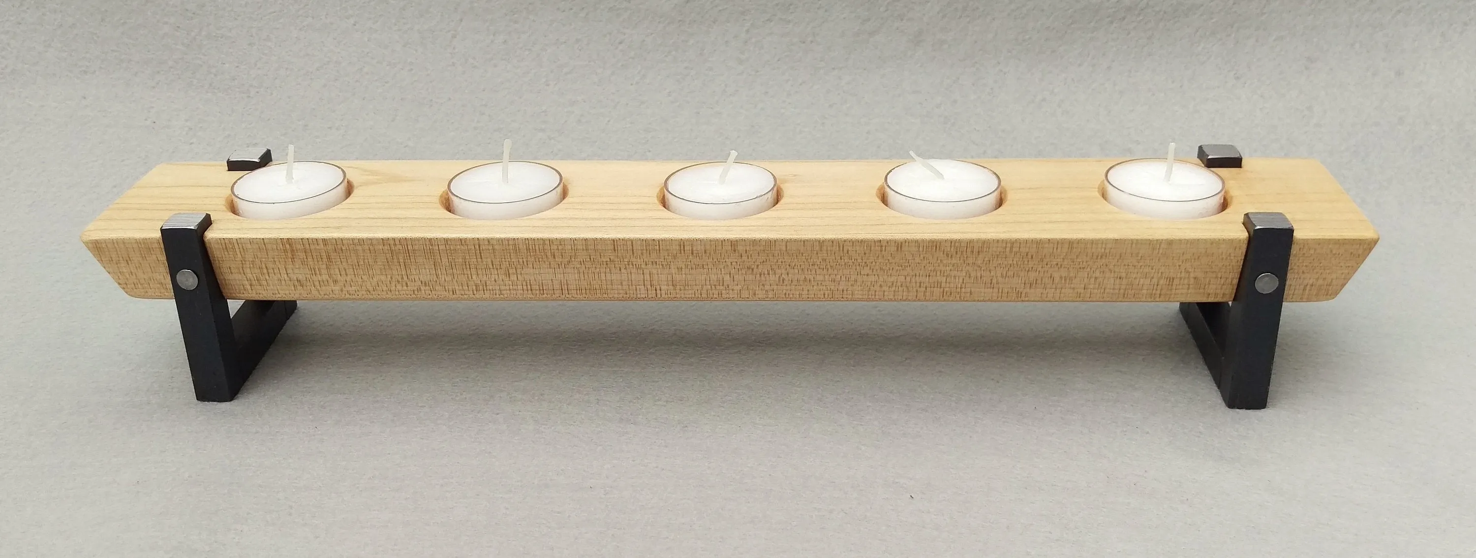 Wood and Metal Tea Light Candle Holder - Maple and Welded Steel Votive Holder - 5 Tea Light Candles Included