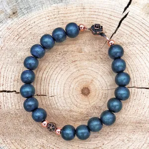 Wood Bead Bracelet with Metallic Floral Accents