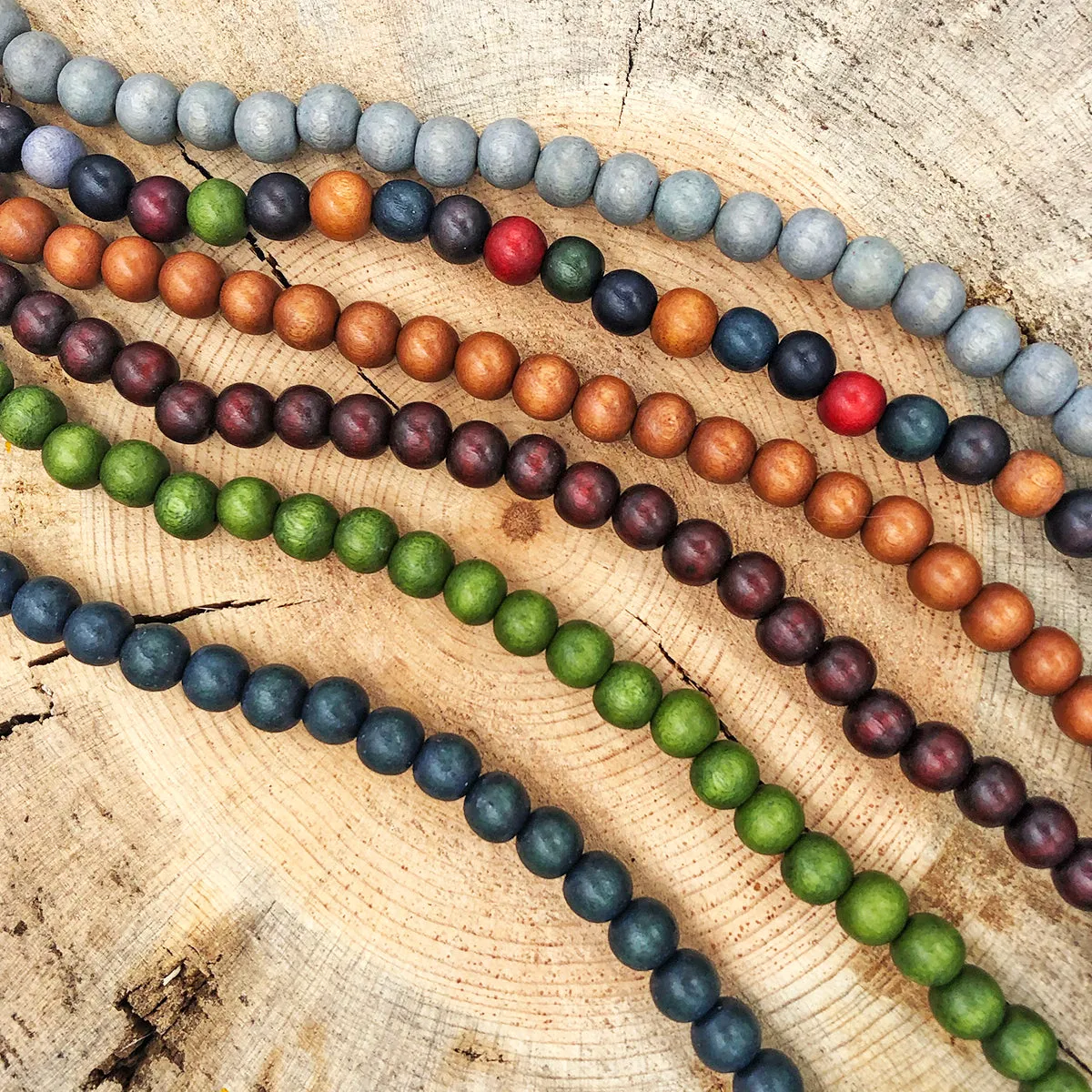 Wood Bead Bracelet with Metallic Floral Accents