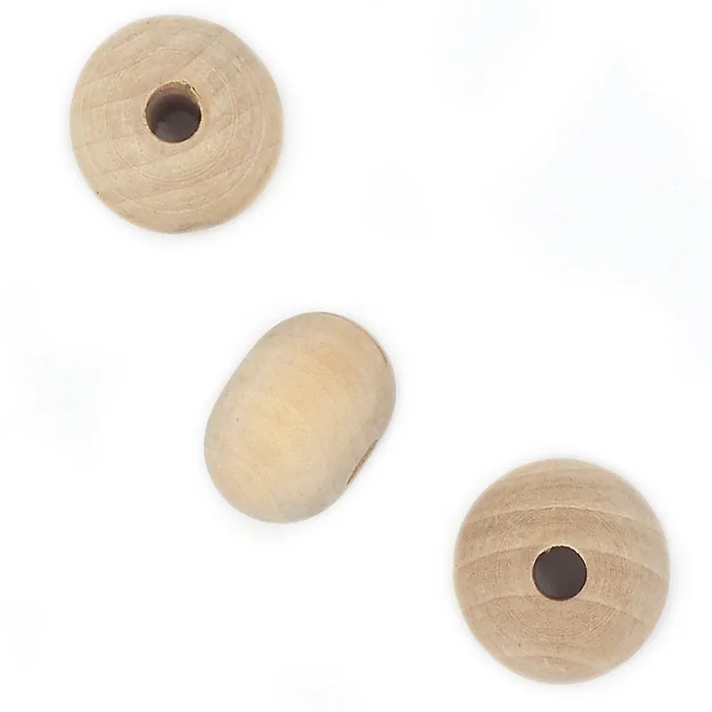 WOOD BEADS MACRAME ROUND FLATTENED PKT 3