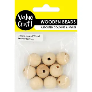 WOODEN BEAD ROUND BEAD NATURAL 18MM 9PC