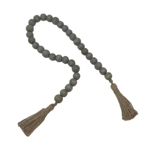 Wooden Boho Bead Garland with Natural Jute Tassels-Whitewash: Grey Washed