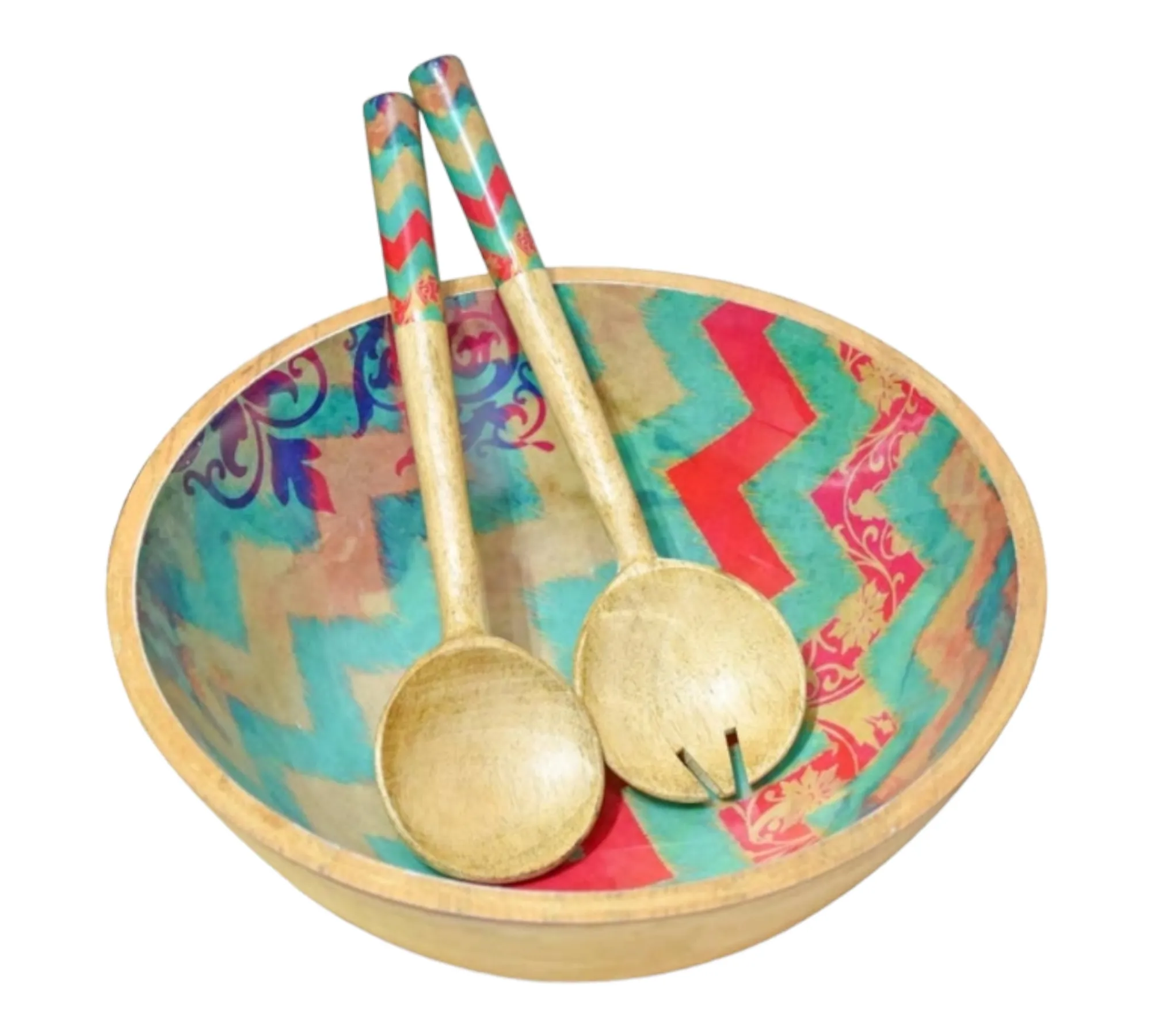 Wooden Salad Bowl with Matching Utensils