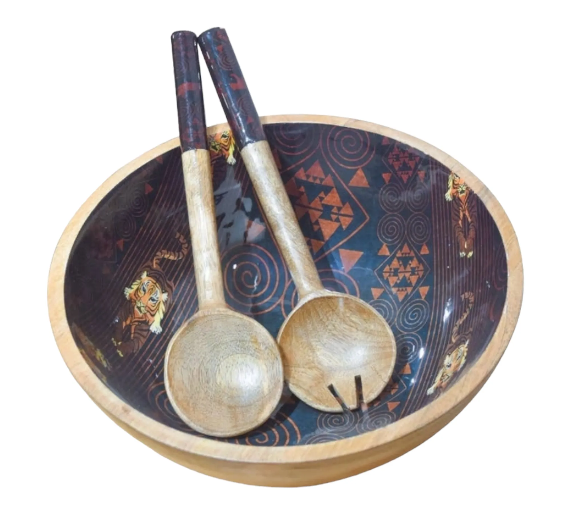 Wooden Salad Bowl with Matching Utensils