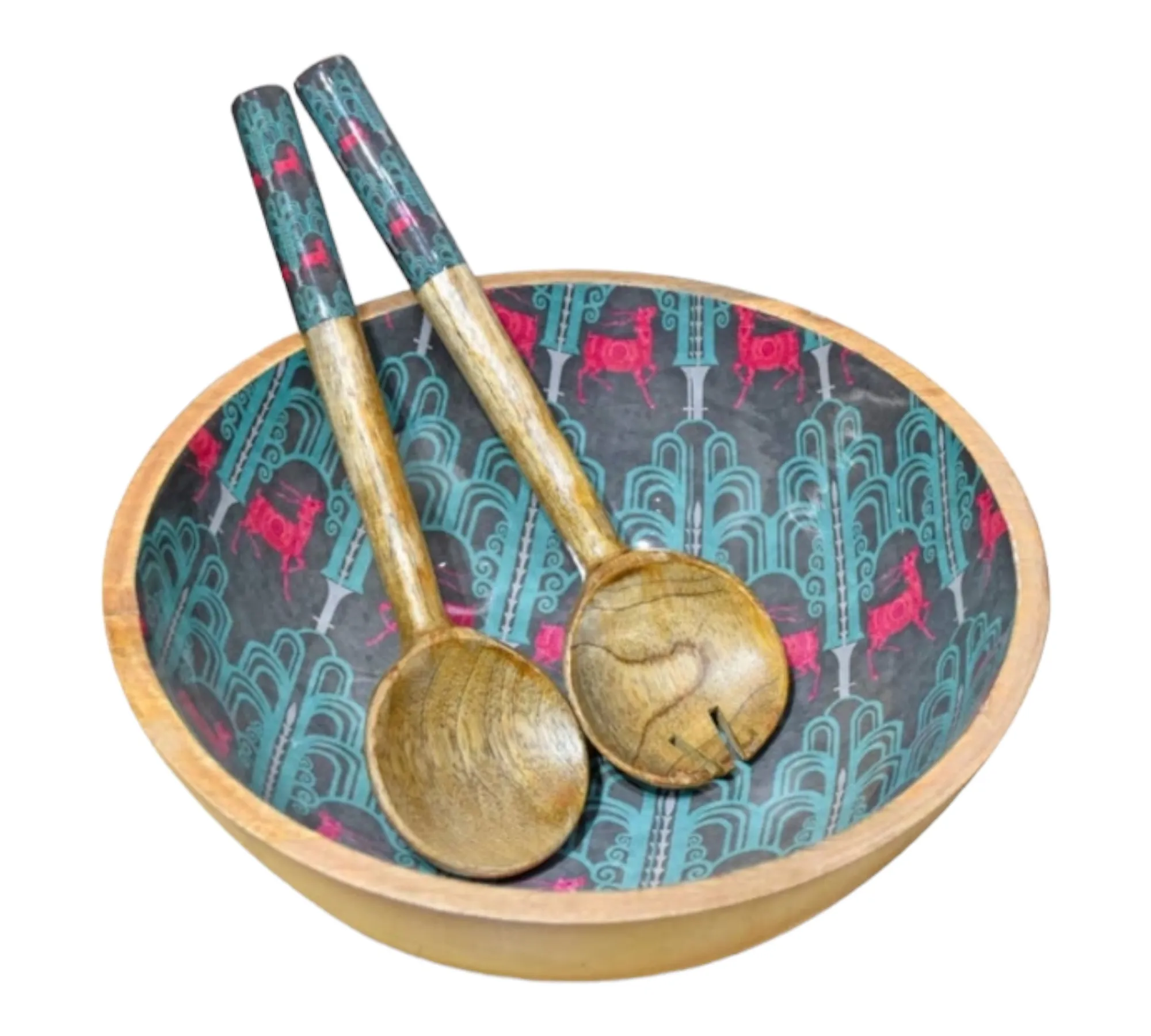 Wooden Salad Bowl with Matching Utensils