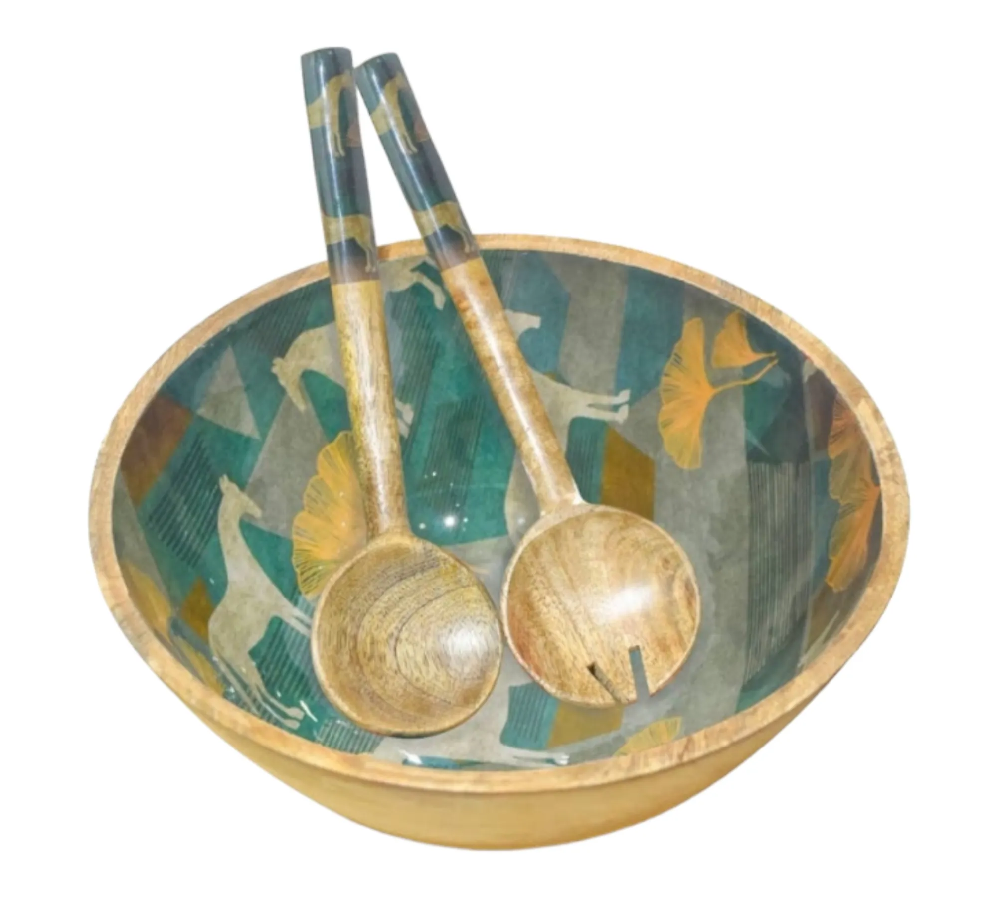 Wooden Salad Bowl with Matching Utensils