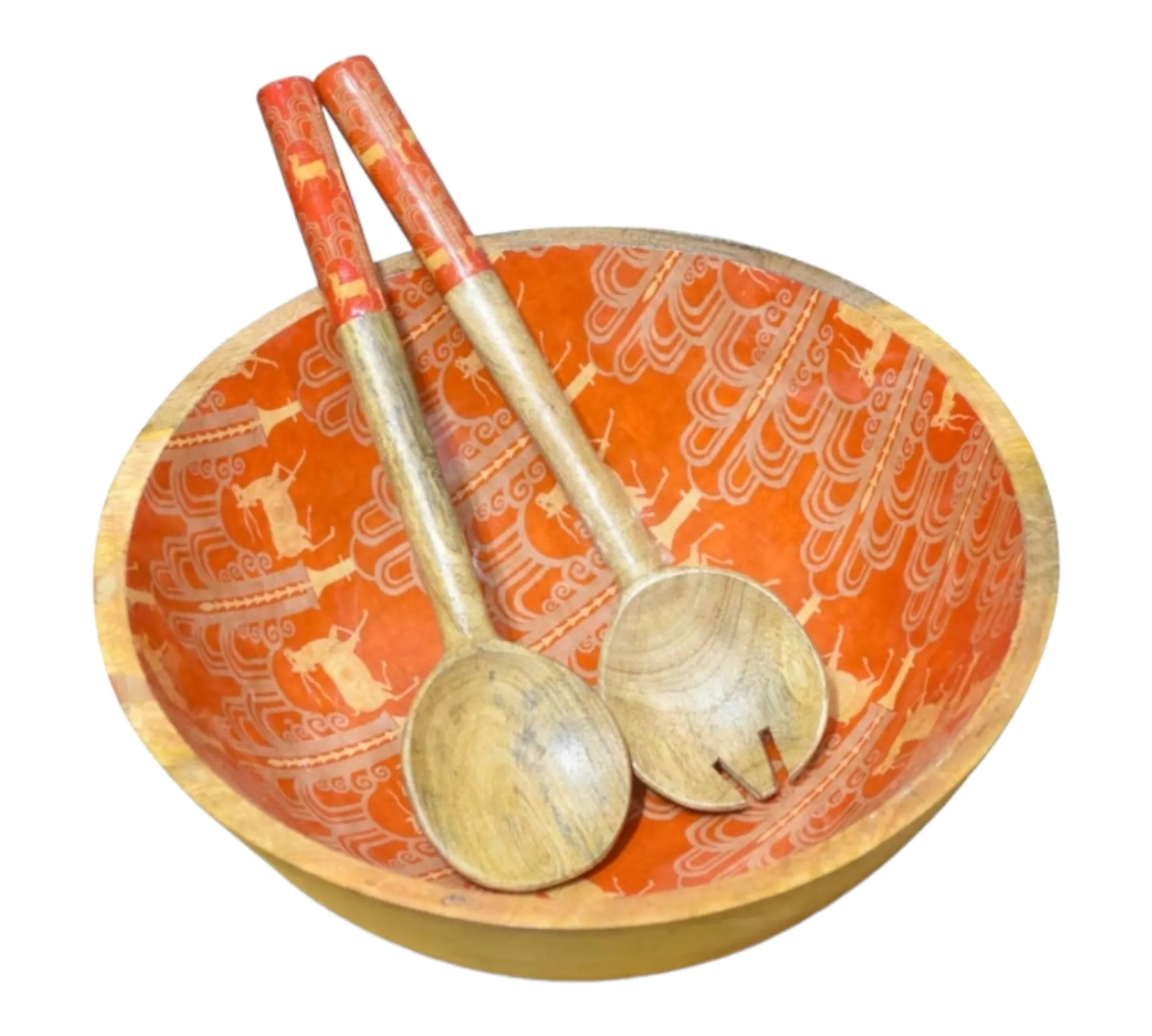 Wooden Salad Bowl with Matching Utensils
