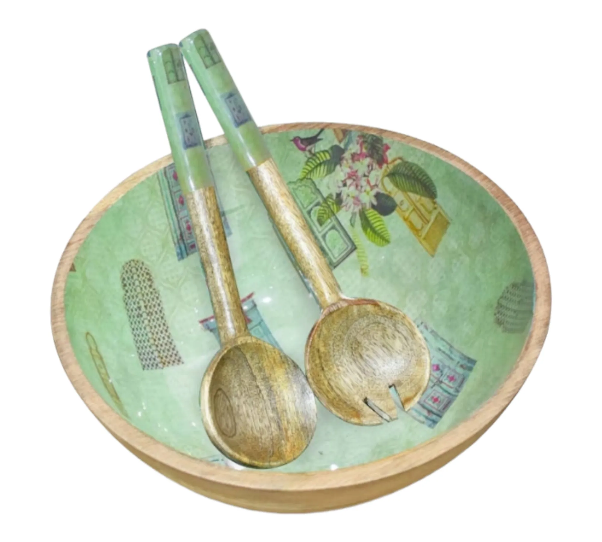 Wooden Salad Bowl with Matching Utensils