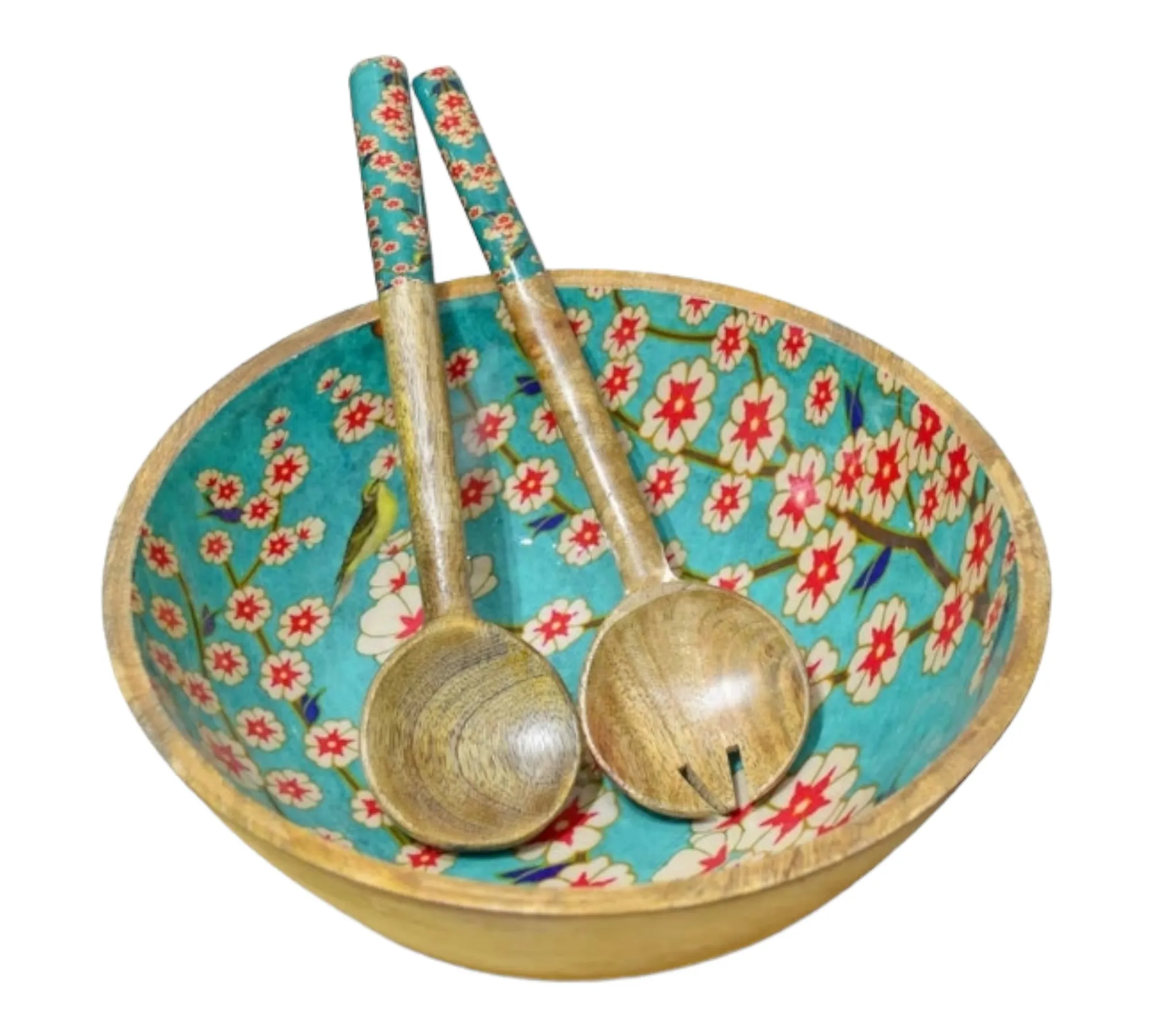 Wooden Salad Bowl with Matching Utensils