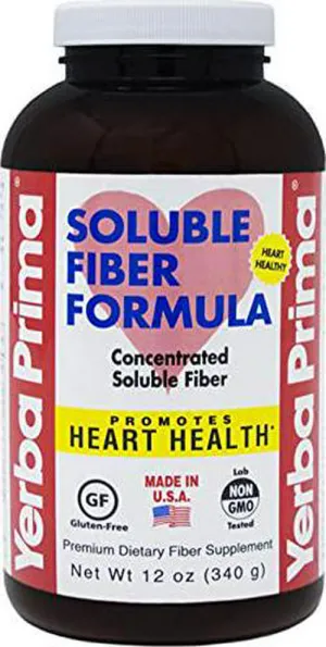 Yerba Prima Soluble Fiber Formula Powder, 12 Ounce - Premium Dietary Fiber Supplement, Natural, Concentrated Soluble Fiber, Promotes Heart Health, Gluten Free, Non-GMO, Made in USA