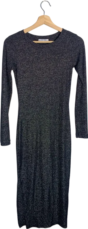 Zara Black Long Sleeve Metallic Dress UK 6