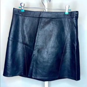 Zara Leather Black A-Line Mini Skirt Size Large