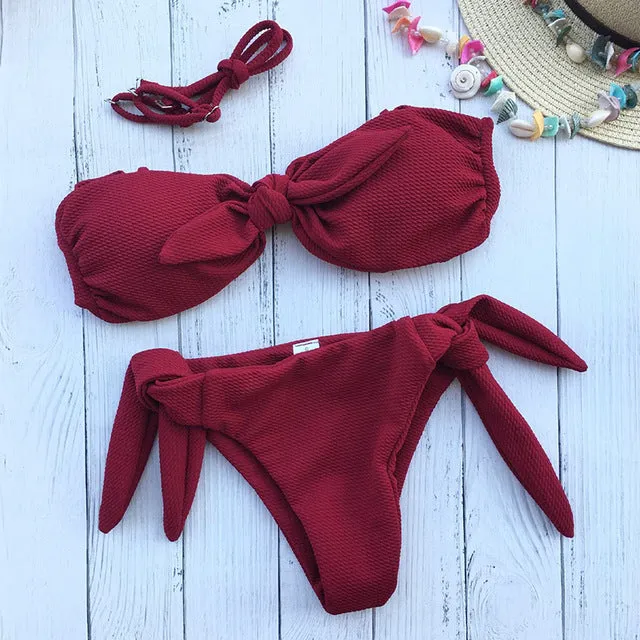 ZTVitality Bikini 2018 New Arrival 6 Colours Solid Bow-knot Bikinis Strapless Low Waist Bandage Sexy Swimsuit Swimwear Women S-L