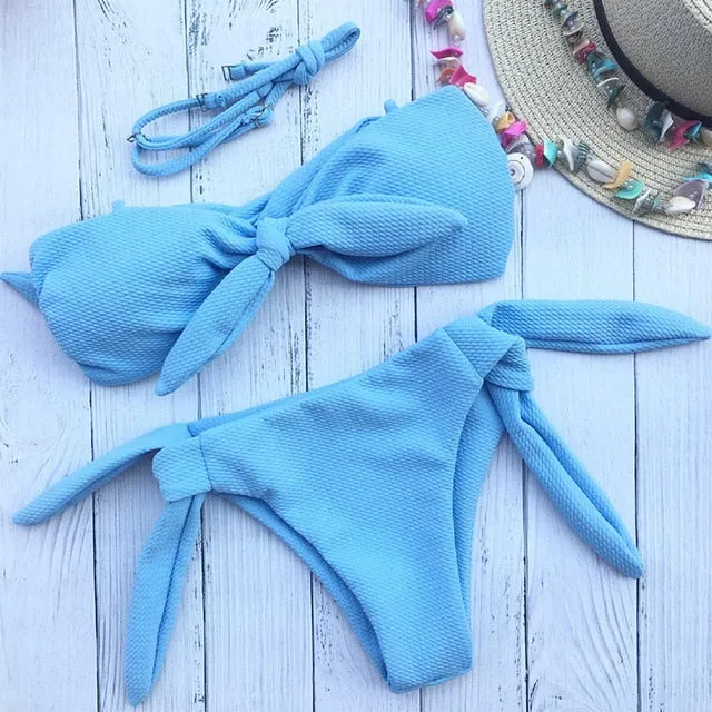 ZTVitality Bikini 2018 New Arrival 6 Colours Solid Bow-knot Bikinis Strapless Low Waist Bandage Sexy Swimsuit Swimwear Women S-L