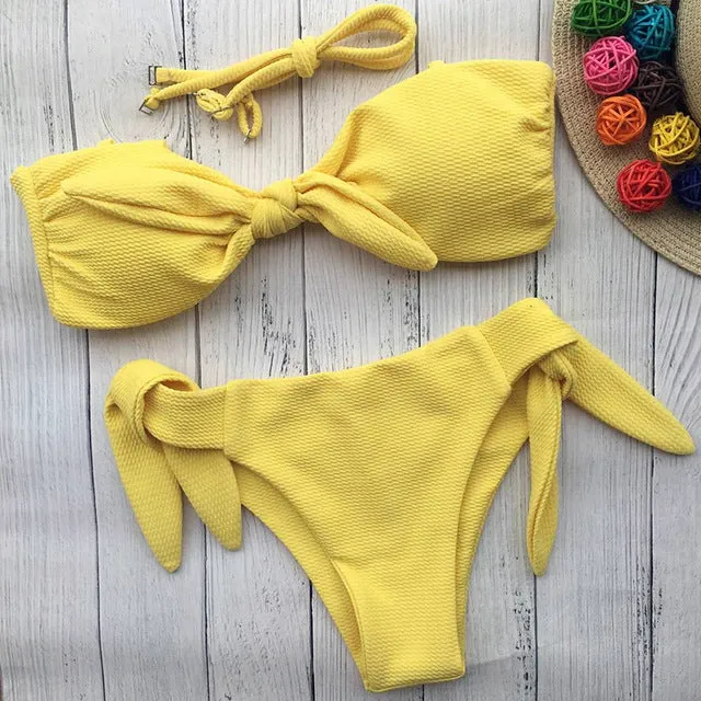 ZTVitality Bikini 2018 New Arrival 6 Colours Solid Bow-knot Bikinis Strapless Low Waist Bandage Sexy Swimsuit Swimwear Women S-L