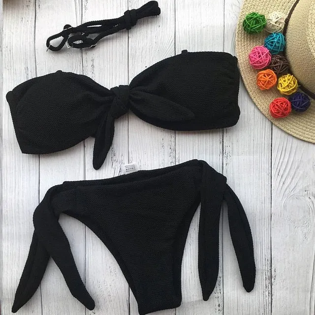 ZTVitality Bikini 2018 New Arrival 6 Colours Solid Bow-knot Bikinis Strapless Low Waist Bandage Sexy Swimsuit Swimwear Women S-L